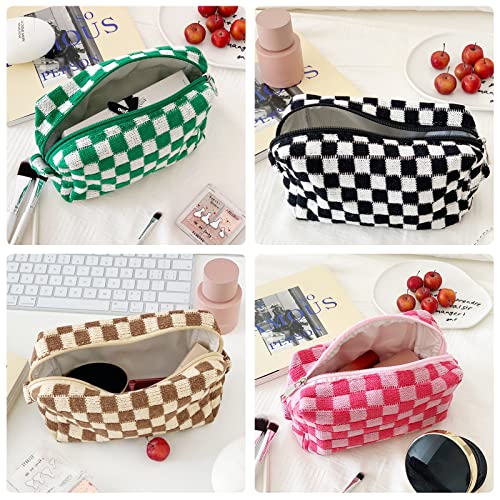 4 PCS Checkered Makeup Bag Cosmetic Bag for Women Checkered Pouch Plaid Makeup Bag for Women Large Capacity Pencil Case Makeup Brushes Storage Bag Travel Toiletry Bag Organizer