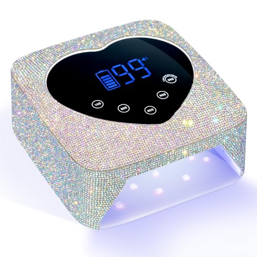 UV LED Nail Lamp 72W Rechargeable Sparkly Wireless Nail Dryer Gel Polish Light with 5 Timer Setting Professional Quick Dry Curing Lamp with Display Auto Sensor for Salon & Home