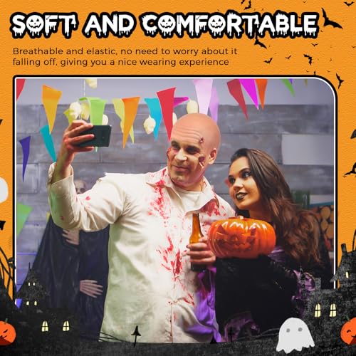 6 Pcs Halloween Bald Caps for Men Women Makeup Latex Bald Head Wig Caps Balds Cosplay Costume Accessories for Adults(Beige,Medium,Normal)