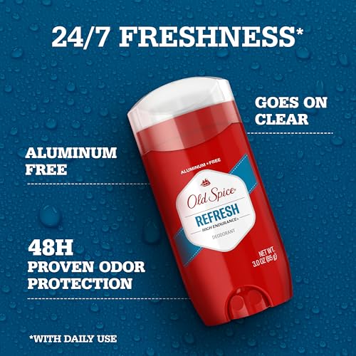Old Spice Aluminum Free Deodorant For Men, High Endurance, 24/7 Sweat Defense & Odor Protection, 24/7 Freshness & Lasting Scent, Refresh Scent, 3.0 oz (Pack of 3)