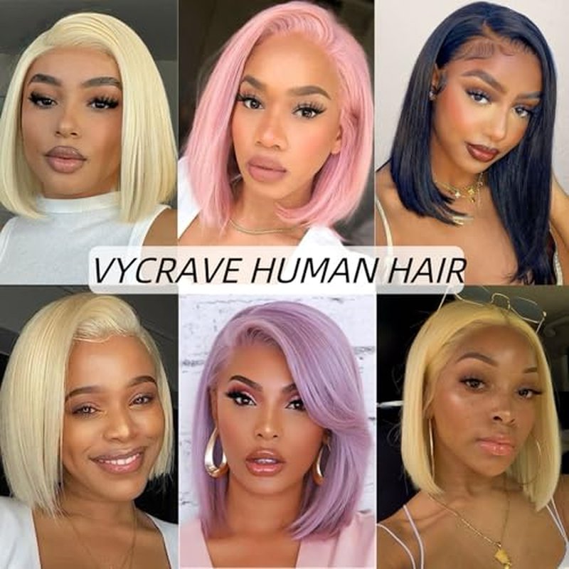 613 Blonde Bob Wig Human Hair 13X4 HD Transparent 613 Lace Front Wig Human Hair for Women 180% Density Frontal Wigs Pre Plucked with Baby Hair Glueless Straight 613 Bob Wigs 16 inch