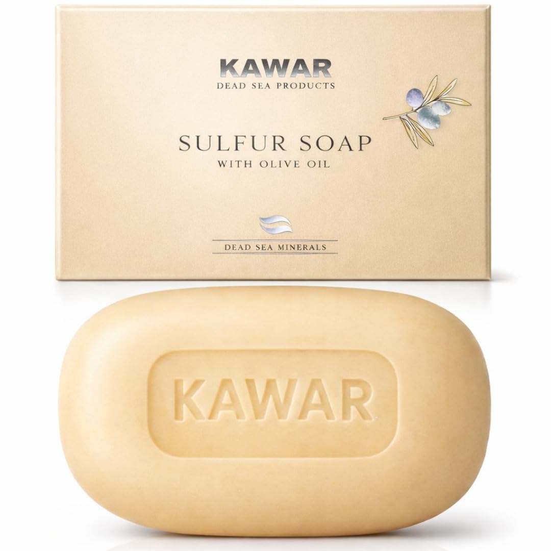 KAWAR Premium Dead Sea Sulfur Soap with Olive Oil, Face & Body Bar