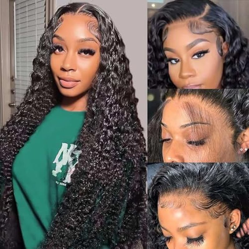 30 Inch Deep Wave Lace Front Wigs Human Hair Pre Plucked 200% Density 13x6 HD Lace Frontal Wigs with Baby Hair Deep Curly Wet and Wavy Glueless Wigs for Women (Natural Black, 30 Inch)