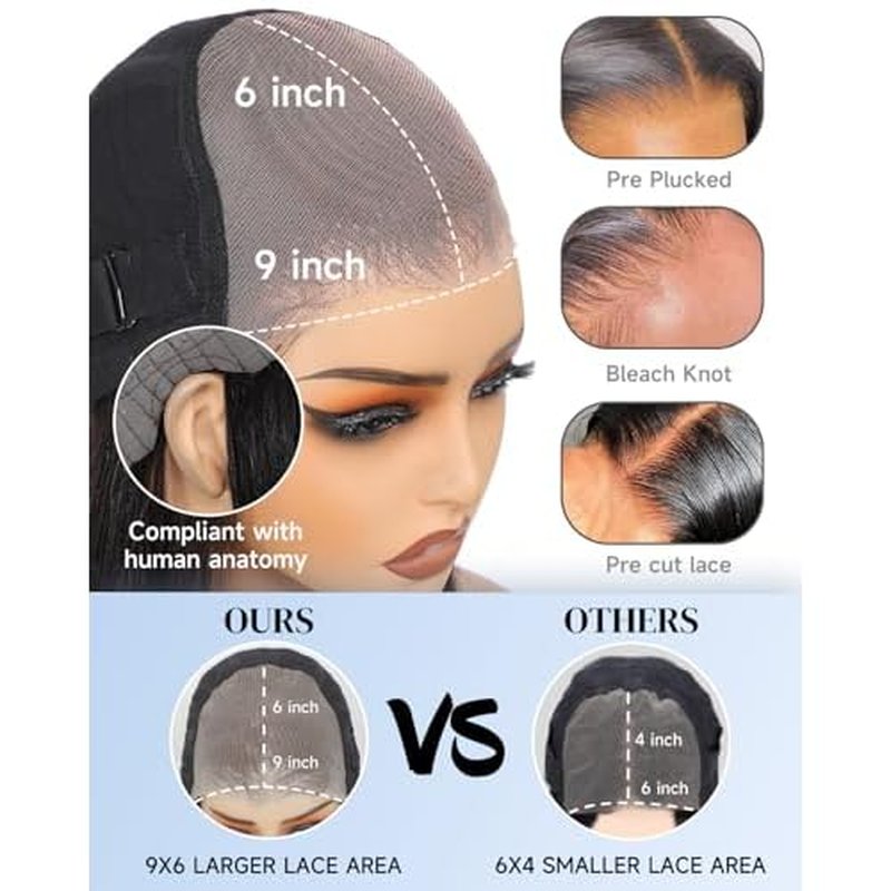 9x6 Glueless Wigs Human Hair Pre Plucked Pre Cut 24 inch HD Lace Front Wigs Human Hair 200% Density Straight Glueless Wigs Human Hair wigs for Black Women