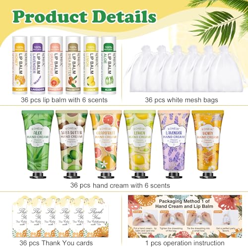 36 Pack Hand Cream Bulk and Lip Balm Bulk Sets, Stocking Stuffers for Women, Thank You Gifts and Christmas Gifts for Guests with Thank You Card Organza Bags, Birthday Gifts, Bulk Gifts, Small Gifts