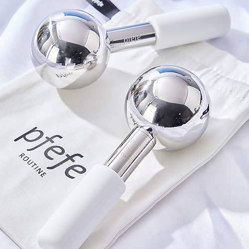 Pfefe 360 Rotating Ice Globes for Face & Eyes, Unbreakable Stainless Steel Cryo Sticks for Beauty Routines, Facials Cold Roller Colling Globes for Puffiness, Wrinkles, Dark Circles, Headaches