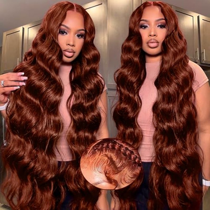 Reddish Brown Lace Front Wigs Human Hair Body Wave 13x6 HD Lace Front Wig Human Hair 180% Density Wear and Go Glueless Auburn Wigs Human Hair Pre Plucke Brown Wigs for Women 26 Inch