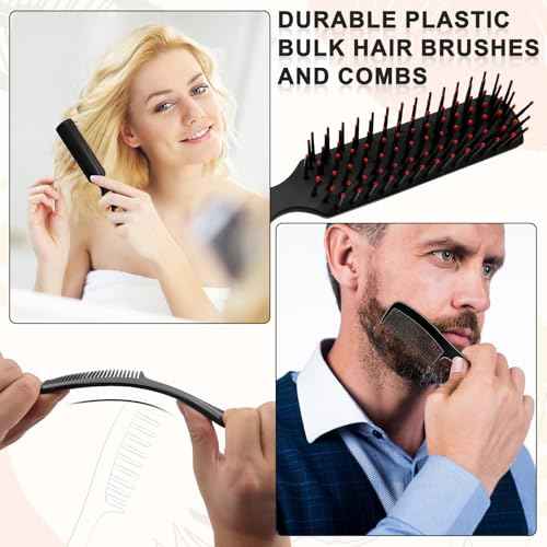 HOFASON 100 Pcs Bulk Hair Brushes Combs Set for Homeless Women, Individually Wrapped Detangling Hairbrush and Comb for Kids Homeless Hotel Nursing Charity Hygiene Supplies(Black)