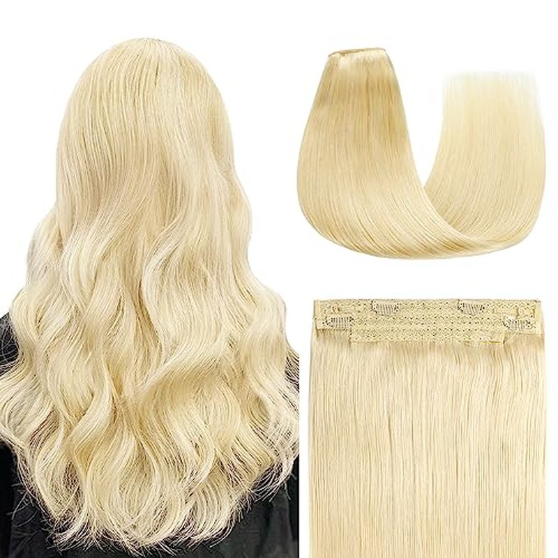 YILITE Human Hair Extensions Wire Hair,20 Inch 110g #60 Platinum Blonde Wire Hair Extensions Human Hair,Remy Human Hair Extensions with Invisible Fishing Line (20inch #60 110g)