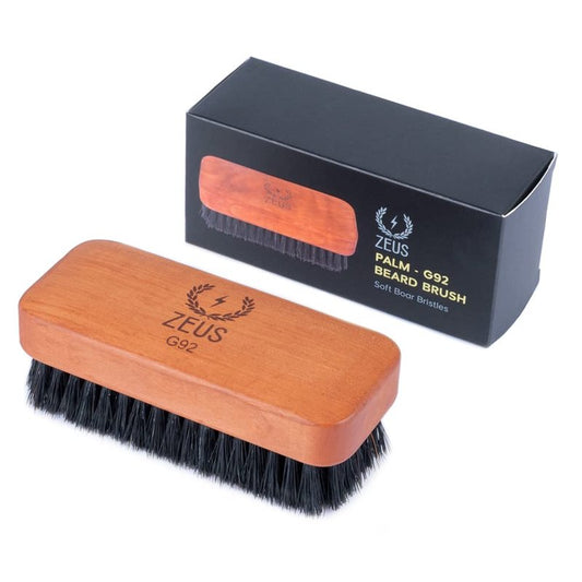 ZEUS Palm Beard Brush for Men, Soft 100% Boar Bristles, Gently Detangles, Smooths & Conditions Facial Hair, German-Made Pear Wood Handle (G92)