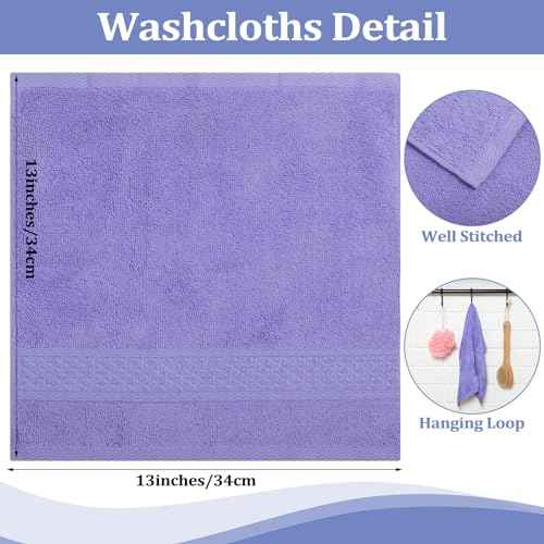Tudomro 15 Pcs Washcloths Bulk 13 x 13 Inch 100% Cotton Wash Cloths Set Soft Absorbent Face Cloths Face Towels Quick Drying Hand Fingertip Towels for Hotel, Gym, Bathroom, Spa(Purple Series)