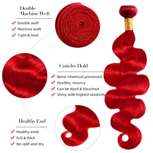 Burgundy Bundles Human Hair Bright Red Body Wave Bundle 22 22 22 Inch Peruvian Virgin Hair 3 Bundles Red Bundle Hair Weave 100g/Pc