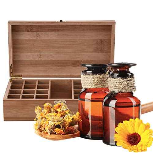 VolksRose Essential Oil Box Organizer, Premium Multi-Tray Essential Oils Storage Container Holds 25 Bottles, Natural Bamboo Aromatherapy Holder Carrying Case (5mL - 20mL)&100ml