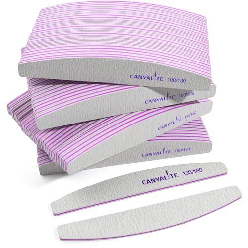 Canvalite 100 PCS Nail File Professional Nail Files Reusable Double Sided Emery Board(100/180 Grit) Nail Styling Tools for Home and Salon Use