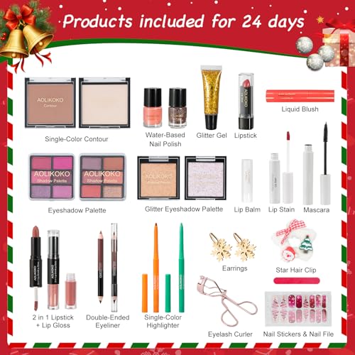 Makeup Advent Calendar 2025, 24 Days Christmas Gift Set For Women Girls &Teens, Surprises Christmas Calendar Countdown Gift for Women,Countdown Calendar Full Makeup Kit Cosmetic Gift
