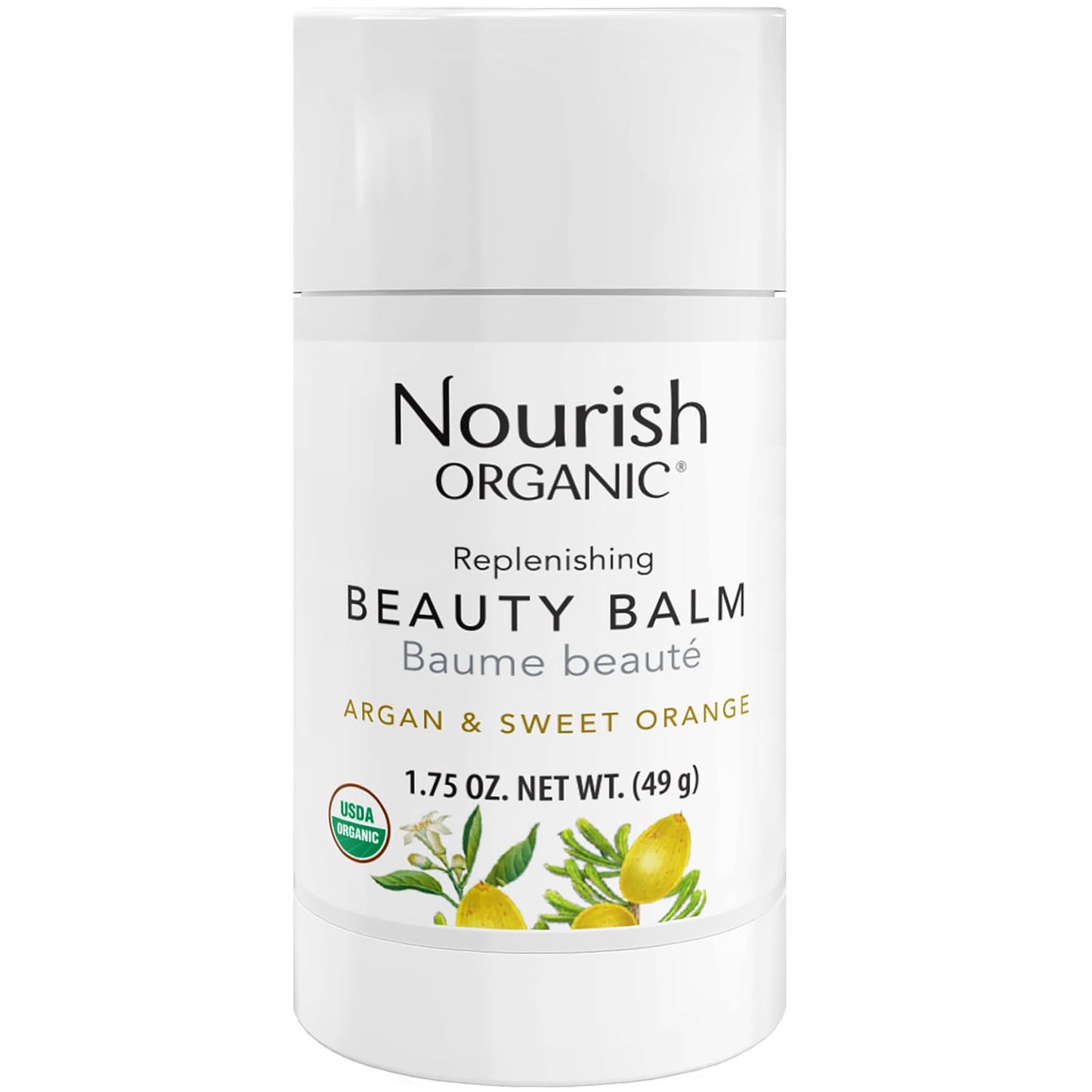 Nourish Organic Beauty Balm, Argan & Sweet Orange – Face, Lip, Hand & Body Moisturizer with Organic Coconut Oil, Shea, Cocoa Butter, 1.75 Oz + Washable Cotton Round
