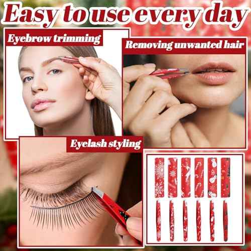 Lasnten 24 Sets Christmas Mini Tweezer Set Christmas Stocking Stuffers for Women Professional Tweezers in Case Mini Jewelry Tweezer Lighted Tweezers for Women Facial Hair for Xmas Party Gifts