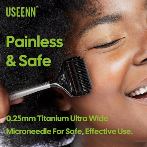 Ultra Wide Titanium Derma Roller for Face Hair Beard Scalp Skin Body Metal Handle 1200 Microneedling roller for Women and Men 0.25mm