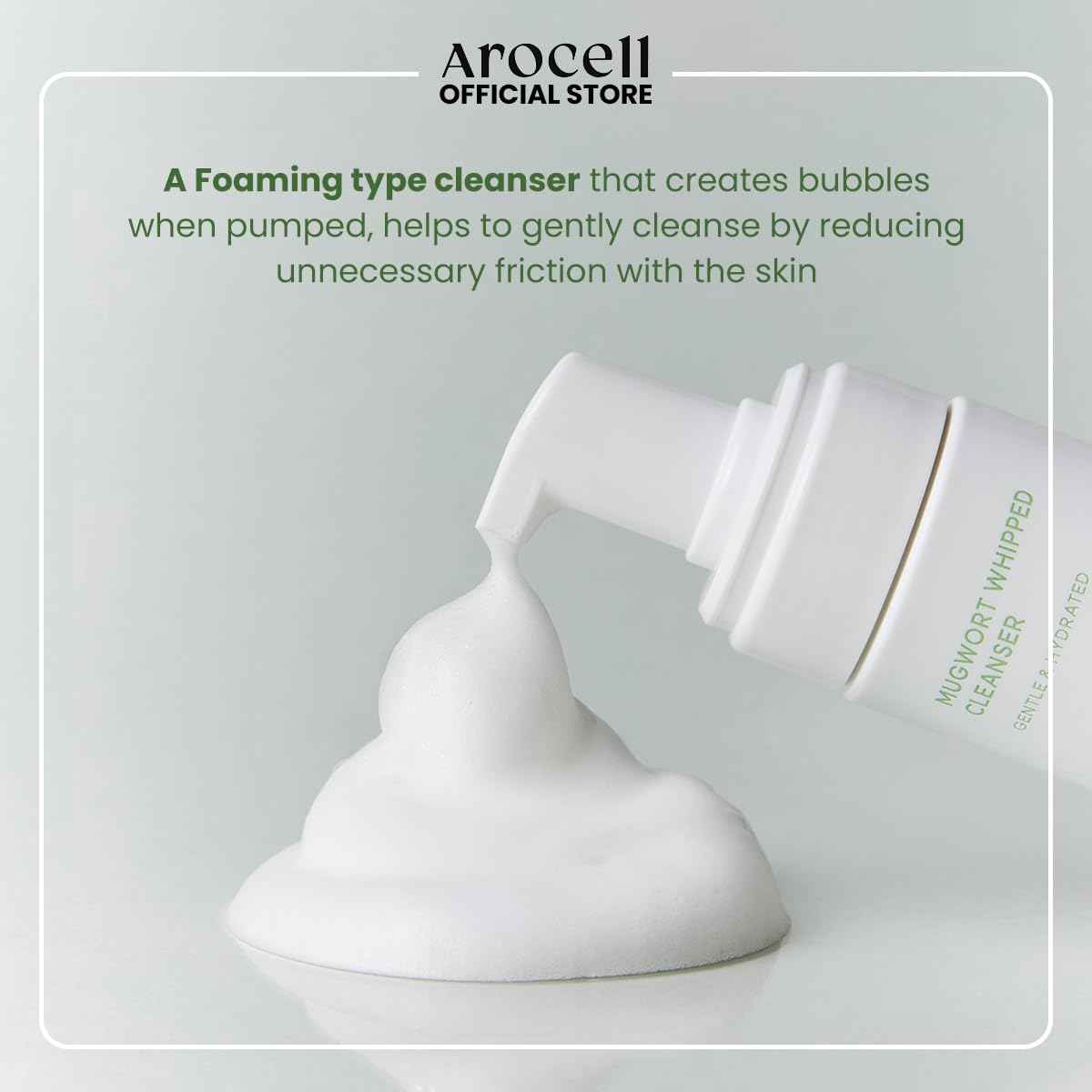 AROCELL Mugwort Whipped Micro Bubble Foaming Cleanser 150ml/5.07 Fl Oz – Korean Gentle Face Wash, Hydrating Makeup Remover, Moisturizing Mild Cleanser with Hyaluronic Acid for Sensitive Skin