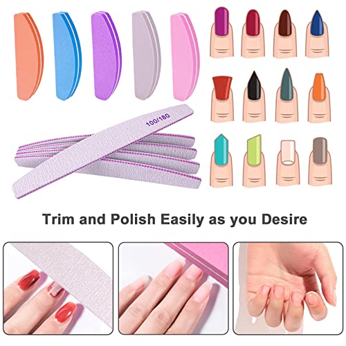 Nail File and Buffer (10 Pcs), Buffer Block Nail Files Double Sided 100/180 Grit for Acrylic and Natural Nails, fingernail Emery Board Buffing Blocks Manicure Set Nail Care kit Tool Halfmoon Arc
