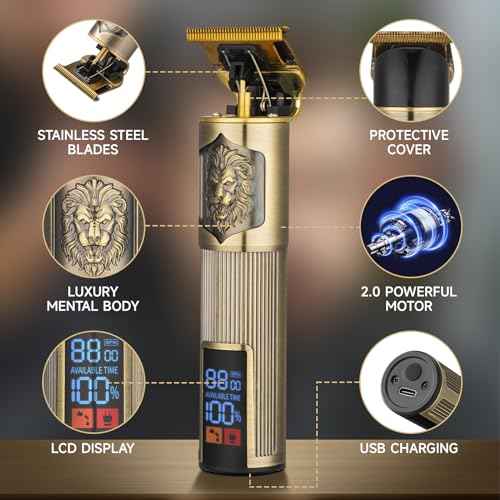 Hair Clippers for Men Professional Zero Gapped Hair Trimmer for Barber T Blade Liners Edgers Groomming Hair Clippers Cordless Rechargeable Shaver Hair Cutting Kit Beard Trimmer Gifts for Men