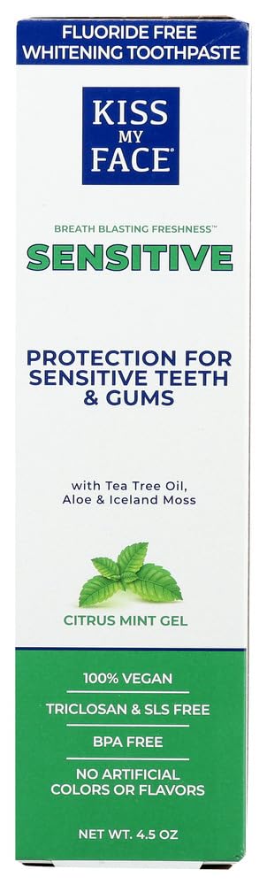 Kiss My Face Sensitive Fluoride Free Whitening Toothpaste, Citrus Mint Gel, 4.5 oz (Pack of 2)