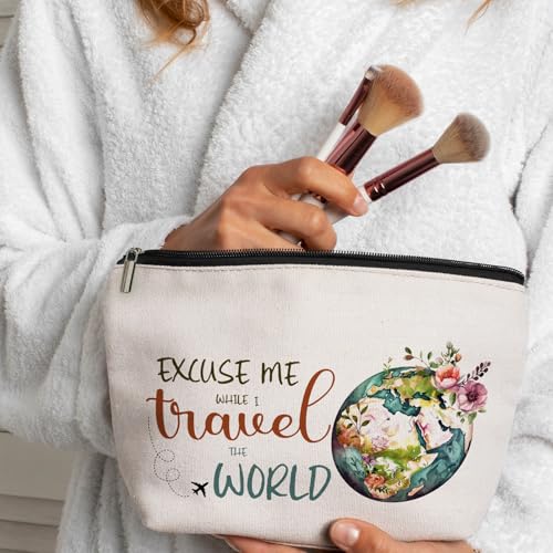 Travel Cosmetic Bags for Women Travel World Makeup Bag Gifts for International Travelers Women Gifts for Birthday Christmas Gifts for Female Friend Daughter