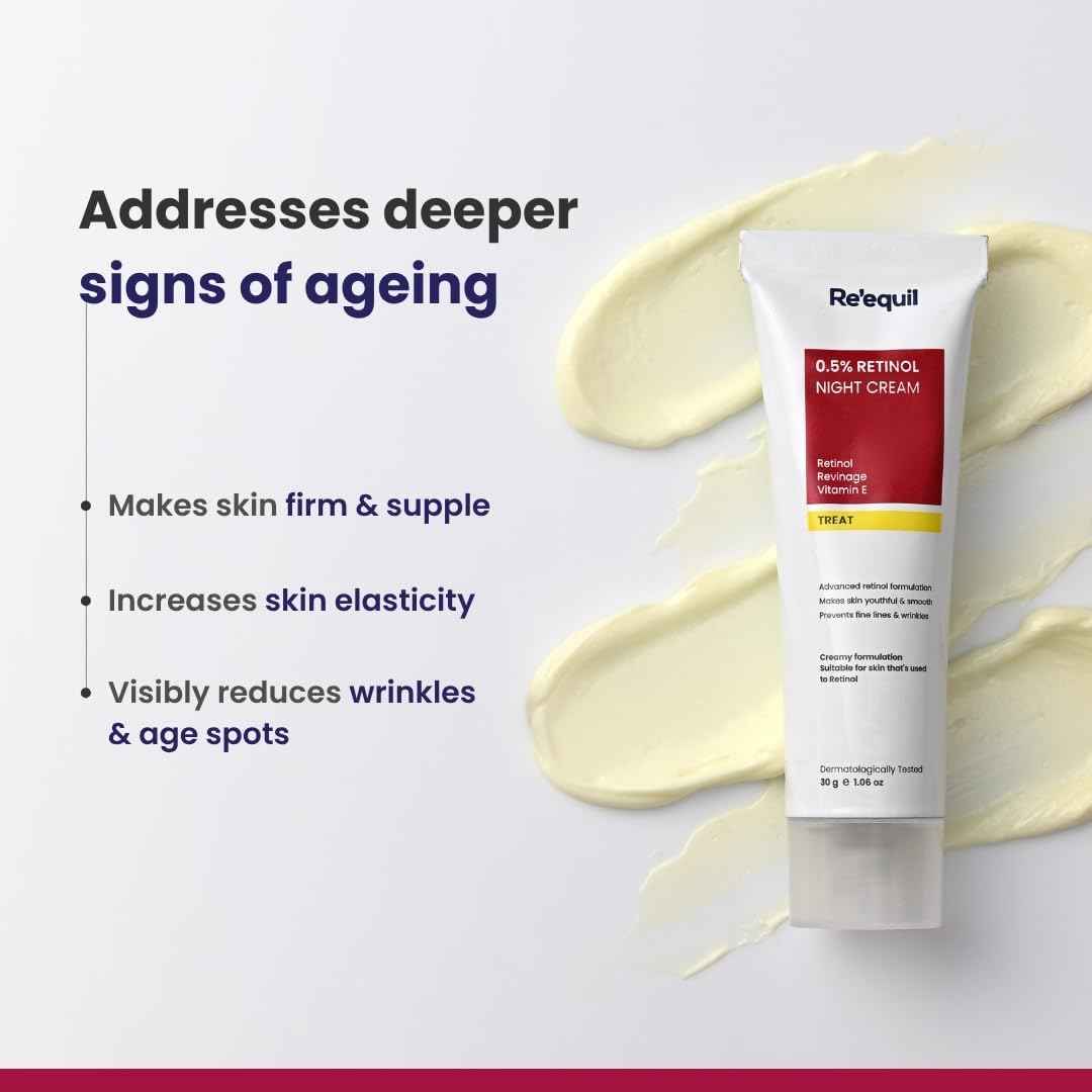 Re'equil 0.5% Retinol Night Cream | Makes Skin Youthful & Smooth | Prevents Fine Lines & Wrinkles | Unisex | All Skin Types | 30g