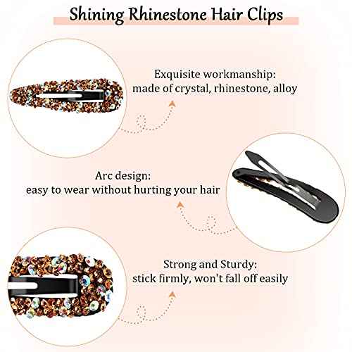 Chuangdi 12 Pcs Rhinestone Hair Clips, 3.2 Inch AB Crystal Metal Hair Barrettes for Women Girls Bridal Wedding Birthday Party Costume Accessories