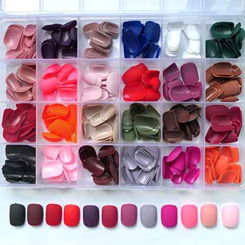 LoveOurHome 576pc Round Square Press on Nails Short Fake Nails Matte Acrylic Nails Press ons Nail XS Short Sqroval False Nails Kit Presson Artificial Fingernails for Women Girls Kids