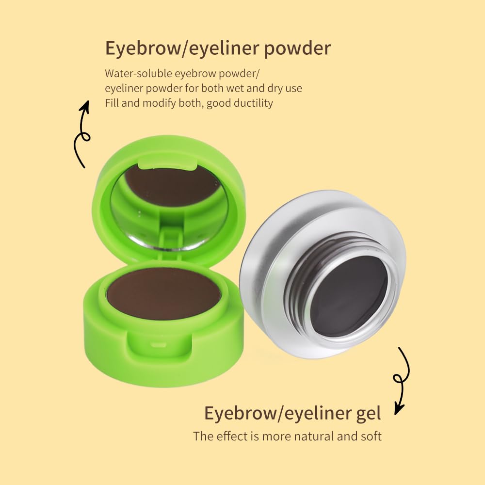 Gel Eyeliner Eyebrow Powder, Waterproof Smudgeproof Long Lasting Makeup Eyeliner Gel with Brush Mirror, Pack of 1 (Black)