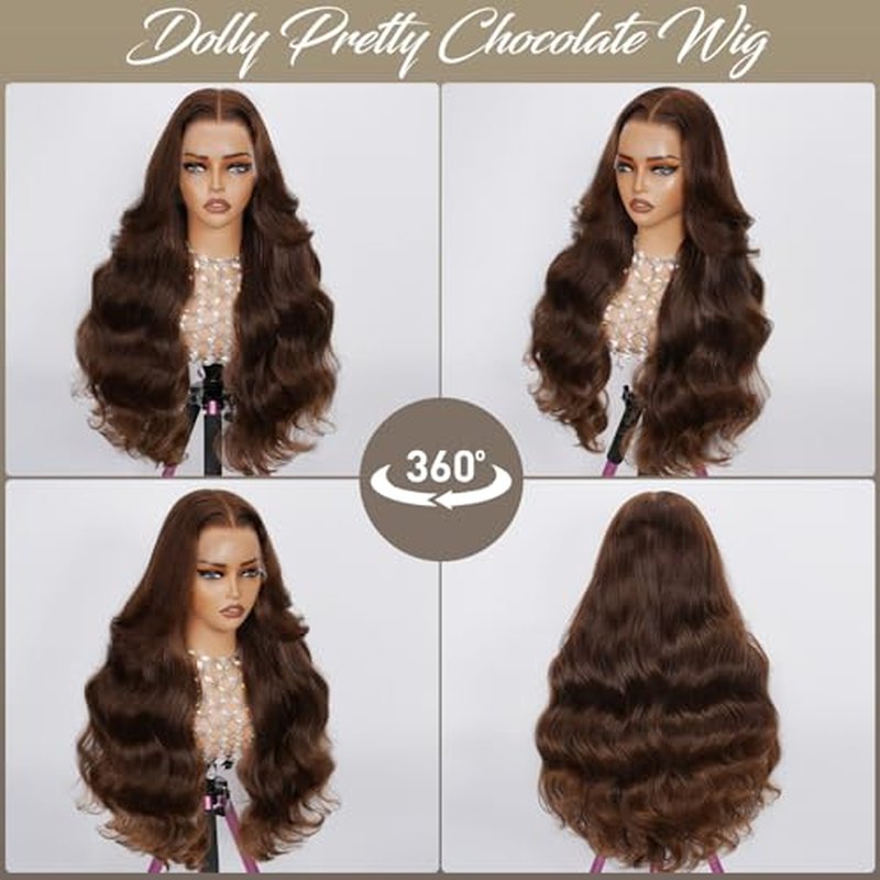 30 Inch Chocolate Brown Lace Front Wig 13x6 Body Wave 200 Density Hd Lace Front Wigs Human Hair Pre Plucked 4# Colored Wigs