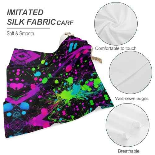 Rainbow of Neon Paint Splatters Bandana for Men Women Square Headscarf Handkerchief Silk Neck Scarf Headbands