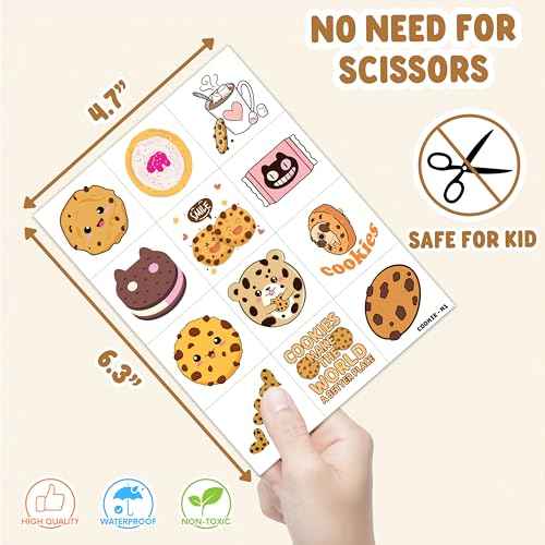96PCS Cookie Pre-Cut Temporary Tattoos 8 Sheets 96PCS Milk and Cookies Party Decorations Supplies Favors Candyland Theme Birthday Cute Stickers Christmas Gifts for Boys Girls Class School Prizes