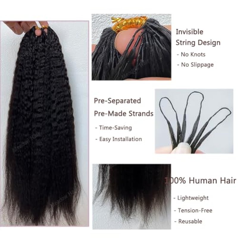 Kinky Straight Knotless Pre Separated Crochet Human Hair Extensions Pre Looped Braids Bundles With Threading Burmese Virgin Human Hair for Braiding Micro Link Meadow Hair 22inch 60g