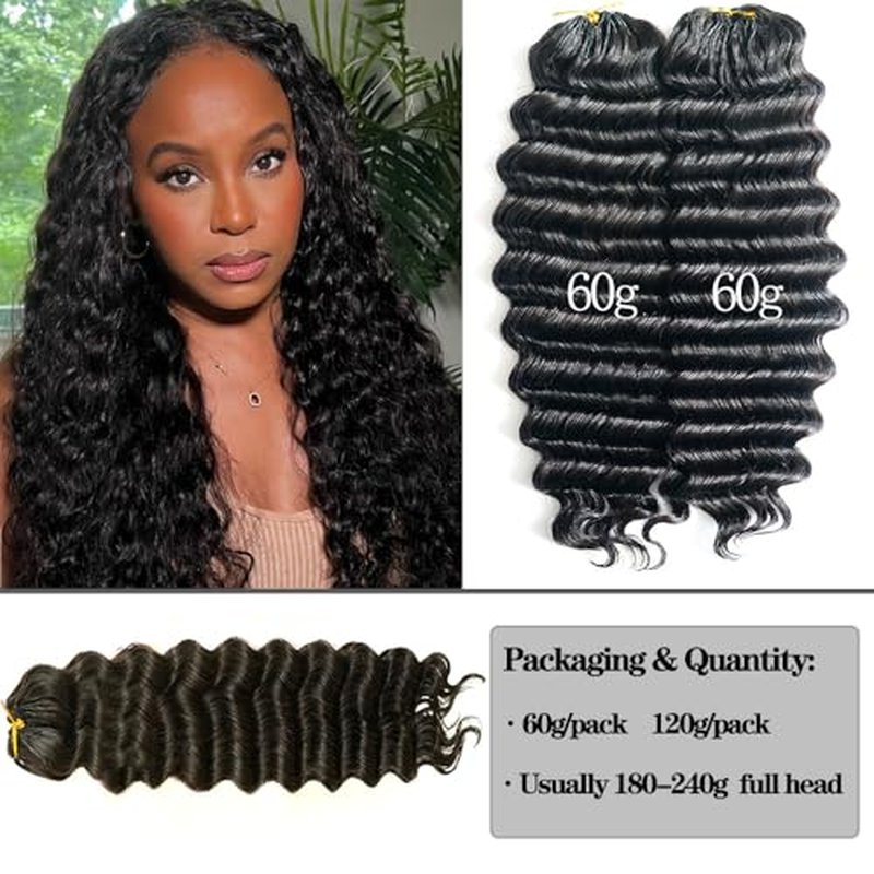 Knotless Pre Separated Deep Wave Crochet Human Hair Feather 100% Raw Real Hair Extensions for Braiding Feather Line Human Crochet Deep Wave Curly Hair Extensions With String 22inch 60g