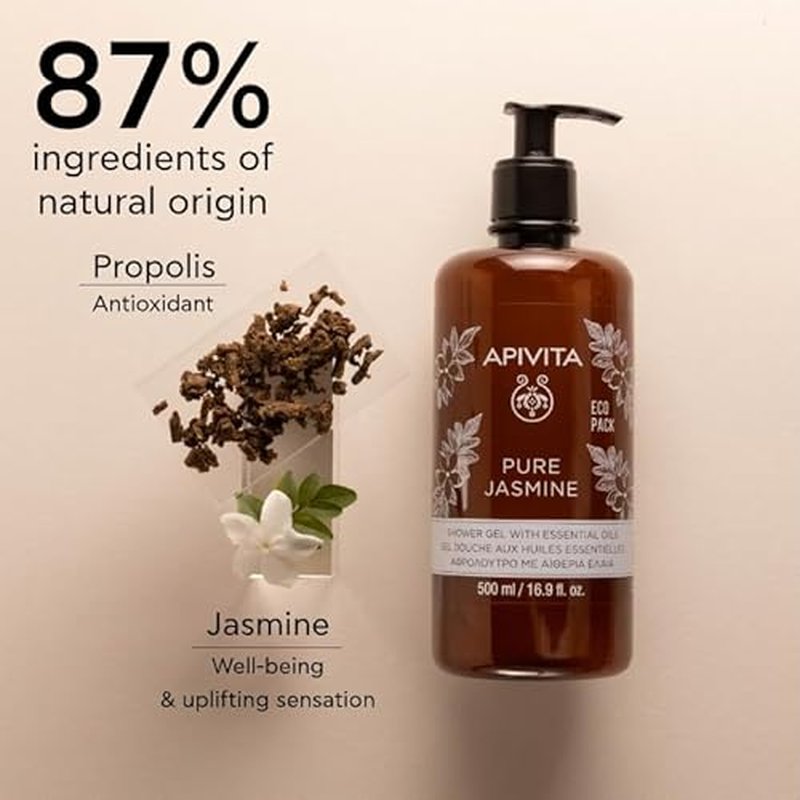 APIVITA Pure Jasmine Shower Gel | Gently Cleanses, Hydrates & Preserves Skin's Moisture with Jasmine & Propolis