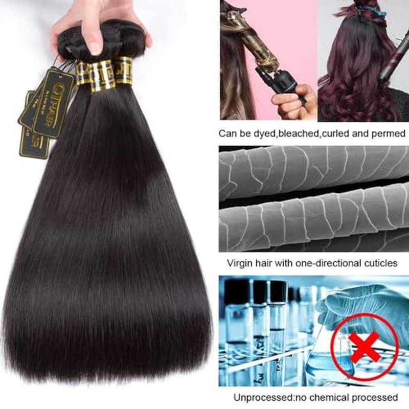 QTHAIR 16A Grade Straight Human Hair Bundles 16" 16" 18" 100% Unprocessed Virgin Indian Human Hair Extensions For Women Human Indian Straight Hair Bundles Bundles Human Hair