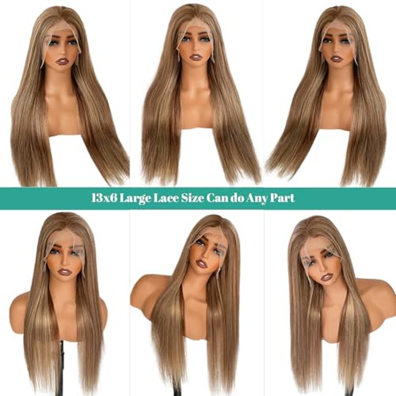 Munx 13x6 Highlight Brown and Blonde Human Hair Wigs, HD Transparent Lace Front Wig with Brown Roots Pre Plucked with Baby Hair for Women Bleached Knots 180% Density 20¡±, Can Be Restyled