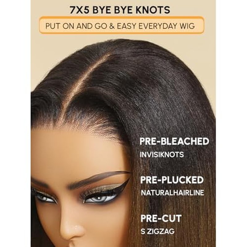 Julia Hair 10 Inch Light Yaki Bob Wigs Human Hair Glueless Bye Bye Knots 7x5 HD Pre Cut Lace Wig Chestnut Brown Ombre Human Hair Lace Closure Pre Plucked Bleached Invisible Knots Natural Hairline