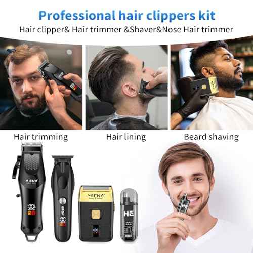 HIENA PRO Professional Hair Clipper Set for Men, Cordless Barber Clippers Set and Trimmer Kit, Foil Shaver & Men's Facial Grooming Tool, USB Rechargeable Electric Beard Trimmer & Nose Hair Trimmer Kit