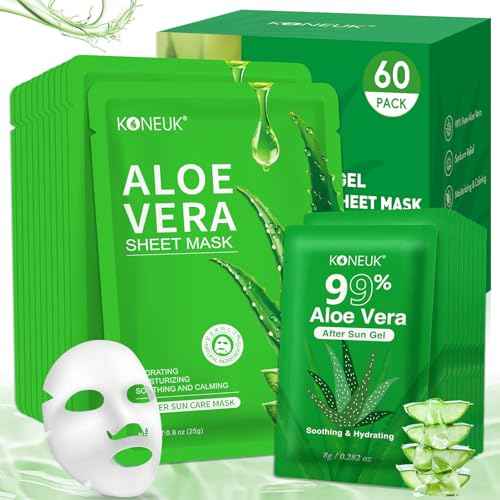 30 Pack Aloe Vera Gel and 30 Pack Face Masks Skincare, Aloe Vera Gel and Facial Mask for Face, Hair, Body, Skin, Bulk Travel Size Aloe Gel and Mask for Sunburn Relief