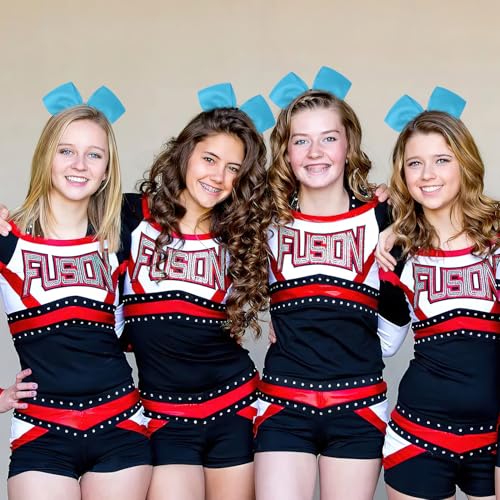 Light Blue Cheer Bows - 2 Pcs Large Cheerleading Bows with Ponytail Holder for Girls