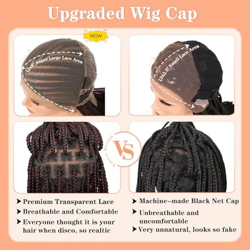 13X8 HD Lace Cornrow Braided Wigs for Women Braided Lace Front Wigs Middle Parted Box Braid Wig Synthetic Hair Full Lace Braided Wig Burgundy 36 Inch