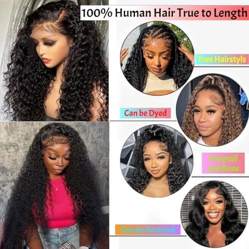 13x6 HD Deep Wave Lace Front Wigs Human Hair Pre Plucked 22 Inch Deep Curly Glueless Wigs for Black Women Lace Frontal Wigs with Baby Hair 180% Density Natural Hairline