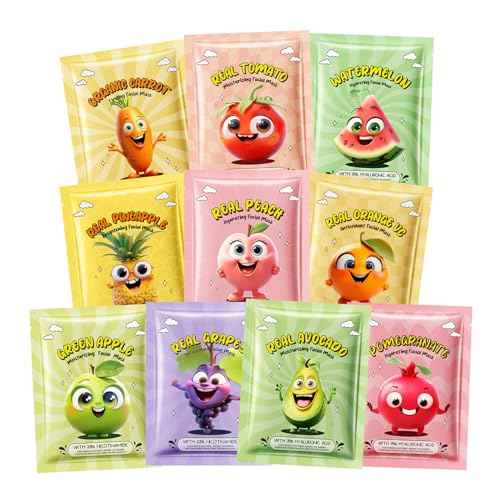 10 PCS Fruit Face Masks for Kids Face Masks Spa,Moisturizing Facial Mask Skincare Set,Birthday Christmas Gifts for Teen Girls