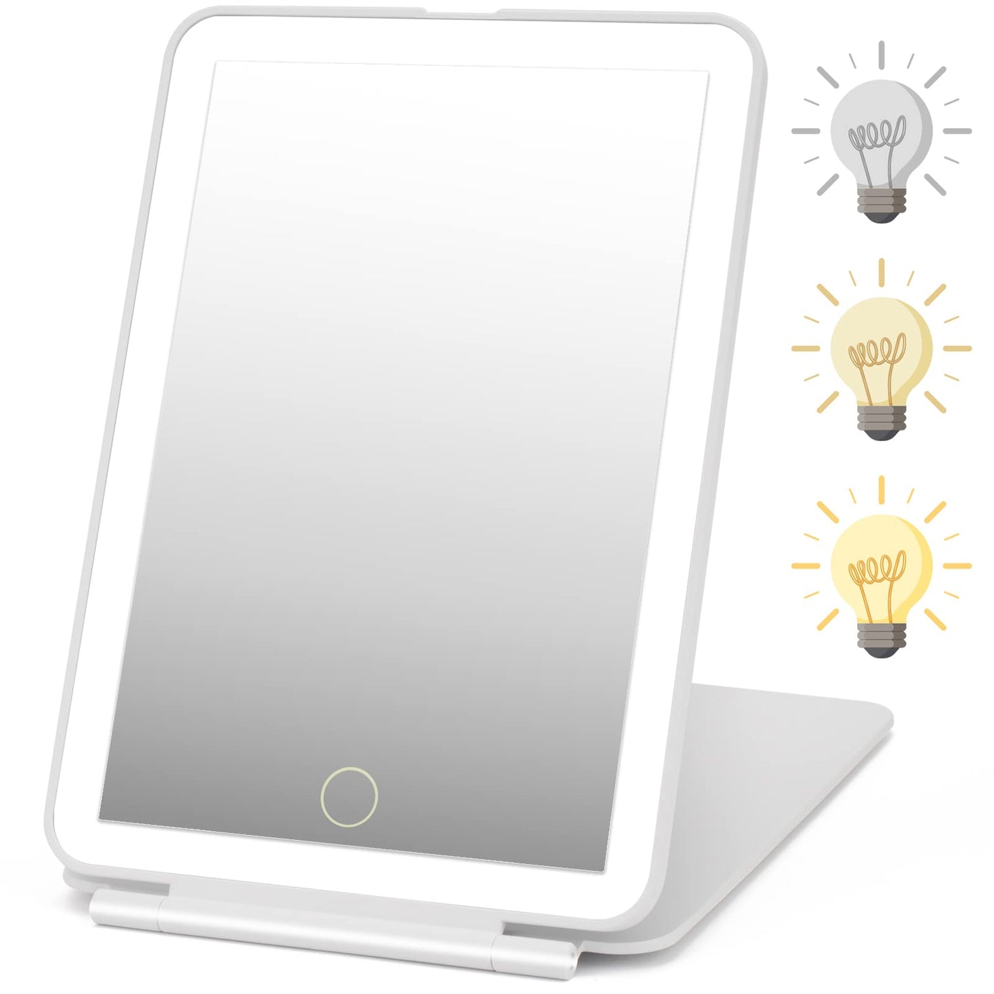 DenCert Rechargeable Travel Makeup Mirror 72 LED Lighted Compact Slim Vanity with Lights 3 Lighting Modes Dimmable Touch Screen (White),(DenCert)