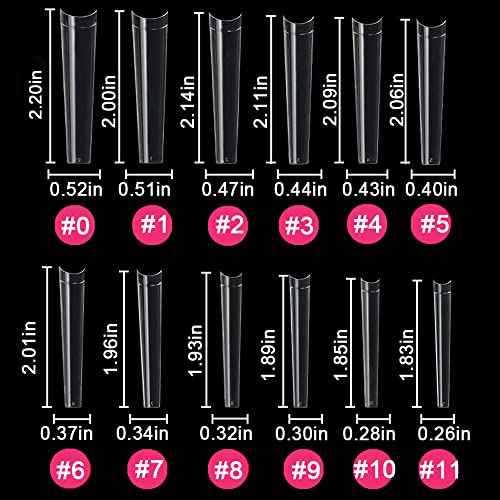 No C Curve 3XL Long Coffin Nail Tips, 420pcs Clear Acrylic Coffin Shape SWETIDY Flattened Half Cover False Nails for Salon&Home DIY French ABS Nail Art Tips,12 Sizes
