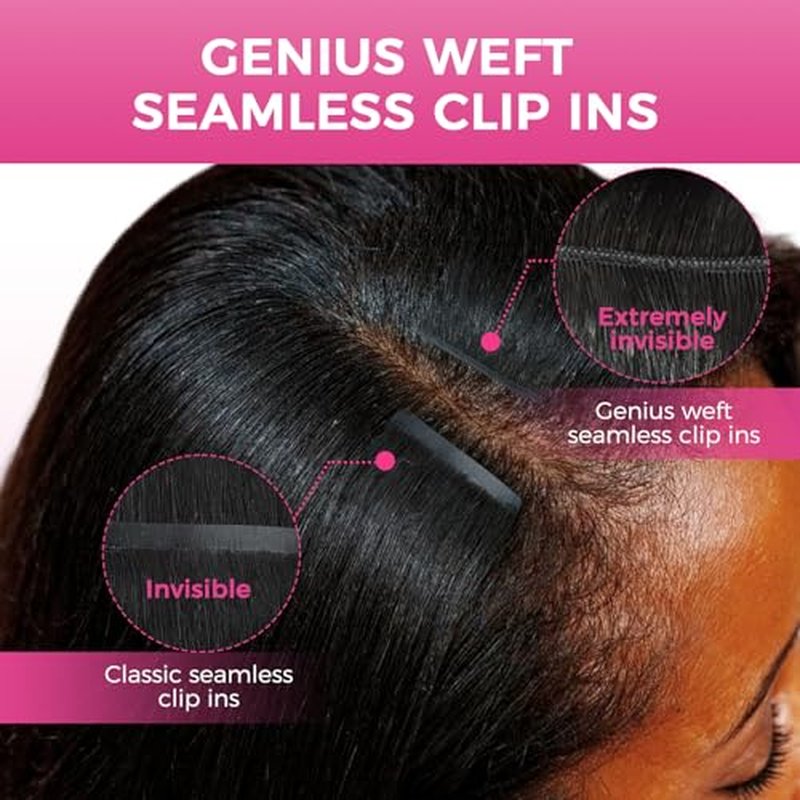 Lashey Genius Weft Seamless Clip in Hair Extensions Real Human Hair Natural Black Straight 16 Inch 7pcs 110g Handmade Thin Weft Clip ins for Women