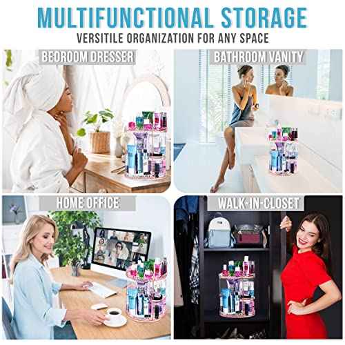 Sorbus 360 Rotating Makeup Organizer - Spinning Acrylic cosmetics organizer, Adjustable Shelves for Make Up, Perfume & Toiletries for Vanity, Bathroom, Bedroom, Closet [Pink]